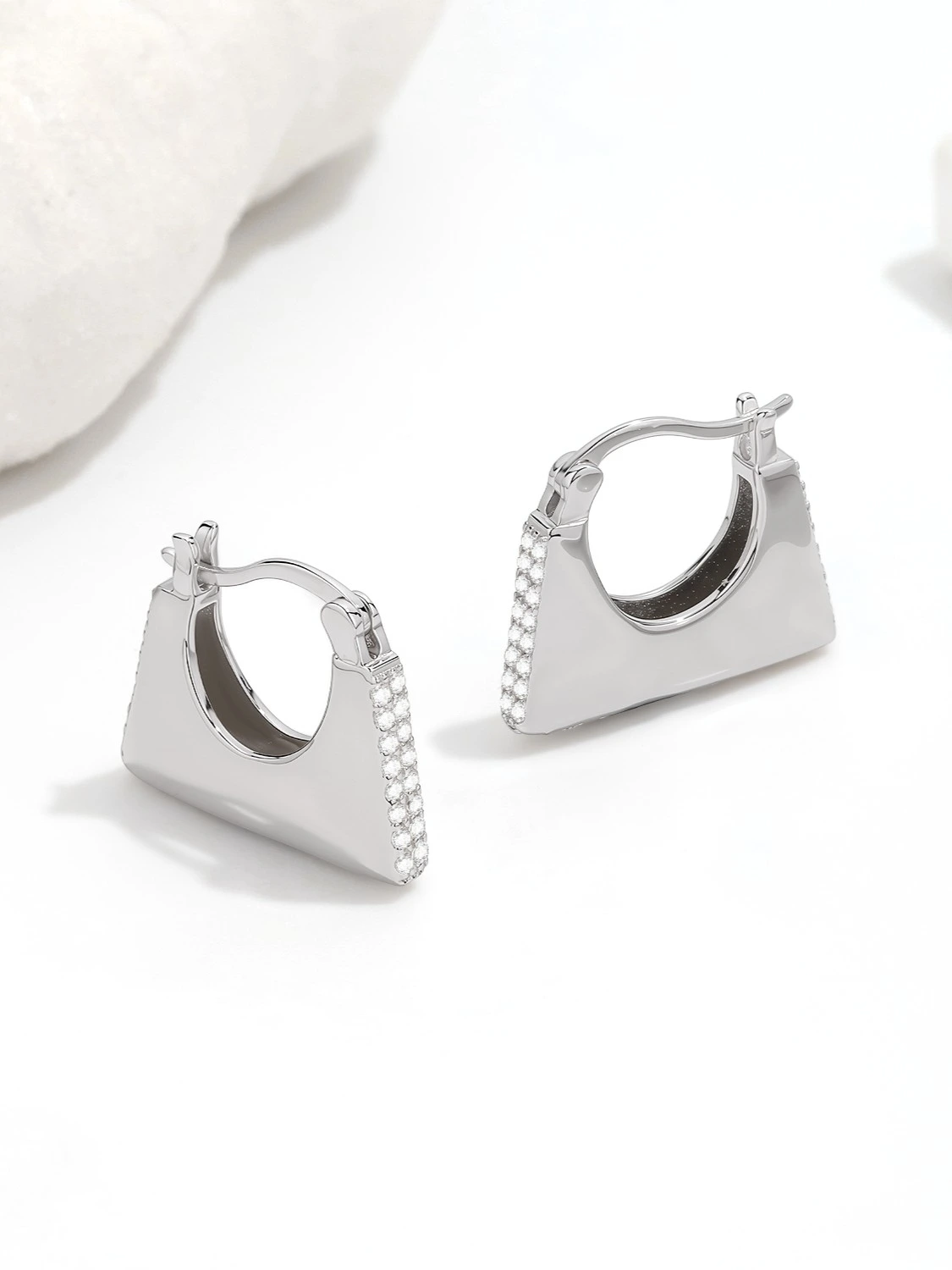 Silver Bag Hoops Earrings