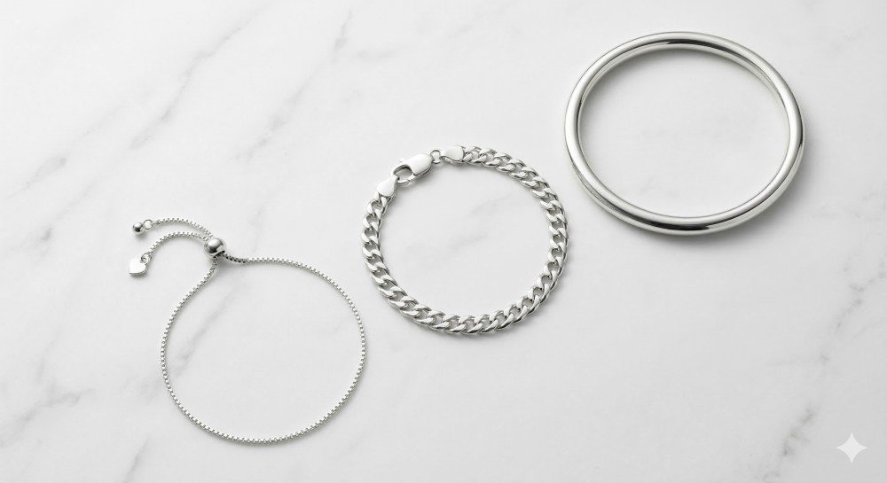 Adjustable 925 sterling silver bracelet worn by Indian woman at office desk — daily wear minimalist jewellery by Ross Jewells